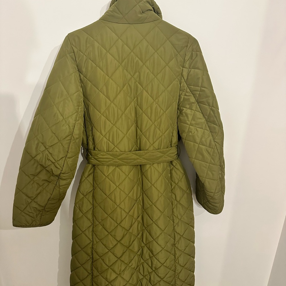 & Other Stories Long Green Quilted Coat - Picture 6 of 7